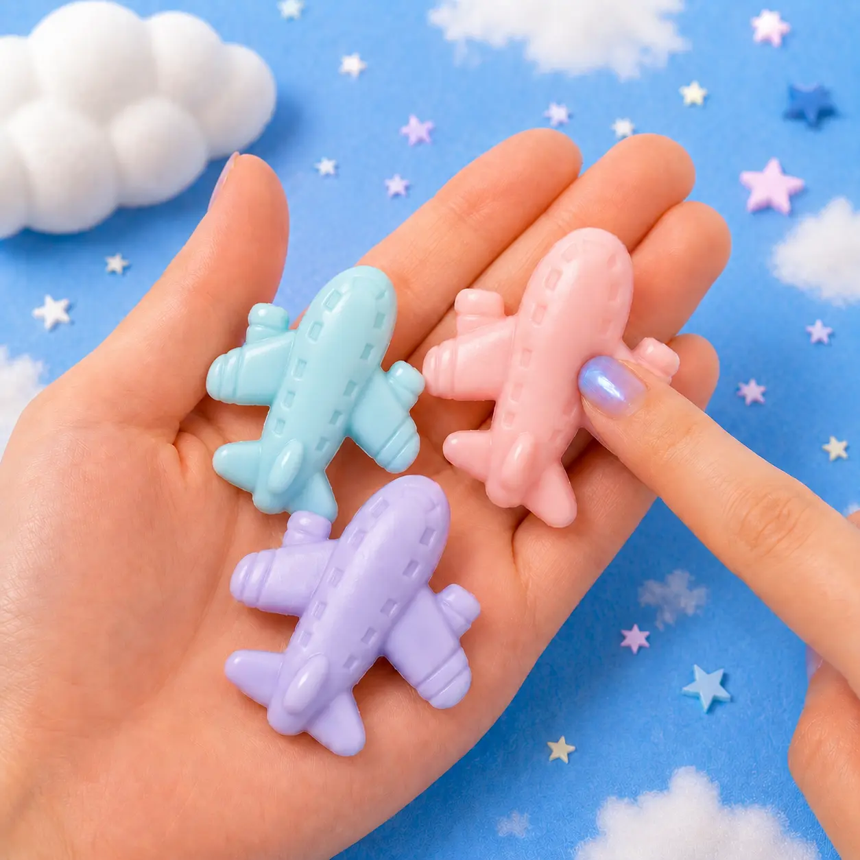 Cloudsquishyco Pastel Airplane Squishy Toy 3-Collection - Pink, Purple & Blue Silicone Slow-Rising, Lightweight and Portable Office Stress Relief, Cute Gift