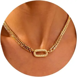 Cuban Link Chain Necklace with Zircon Clasp for Men Women Trendy 16 Inch Zirconia Cross Pendant Jewelry Gift For Valentine's Day gifts