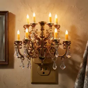 Vintage Mini Chandelier Night Light with Dusk to Dawn Sensor, Adjustable Brightness, Warm White Plug-in Wall Light for Bedroom, Bathroom, Hallway & Home Decor