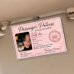 Custom Passenger Princess Card Personalized Girly Car Accessories Car Decor Unique Couple Keepsake Gift for Boyfriend Husband Girlfriend or Loved Ones Photo for Visor Father's Day Gift for Him