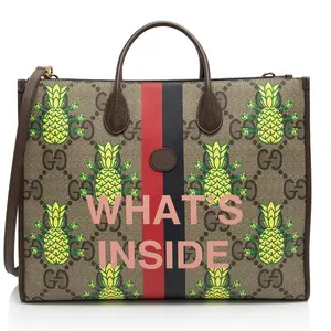 Pre-owned GUCCI Calfskin Tote Bags Jumbo GG Supreme Dollar Pineapple Medium Tote