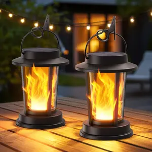 KOOPER Solar Lantern Outdoor Lights, Upgraded Flickering Flameless Solar Lights Outdoor Waterproof, Hanging Decorative Lanterns for Yard Patio Path Garden Decor