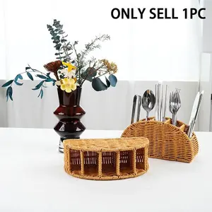 Handmade Woven Bamboo Storage Basket, Multipurpose Basket, Multi-Compartment Organizer for Office & Home Use, Ideal for Pens Remotes Accessories