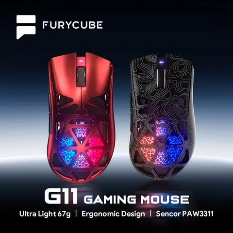 FURYCUBE G11 Series Lightweight Gaming Mouse - PAW3311 Sensor, RGB Lighting Backlit Mouse, 2.4G Bluetooth, Long Battery Life, Knob Function, Fire Key, Breathable Shell, DPI Adjustable, 2.4G Wireless, PC Accessories for Laptop PC, Gamer Stuff
