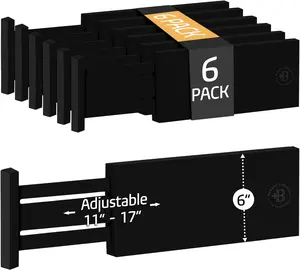 6 Pack Adjustable Black Bamboo Drawer Dividers - 11"- 17" | 6” High Expandable & Stackable Wooden Organizer for Kitchen Utensils, Clothing & Office Drawers