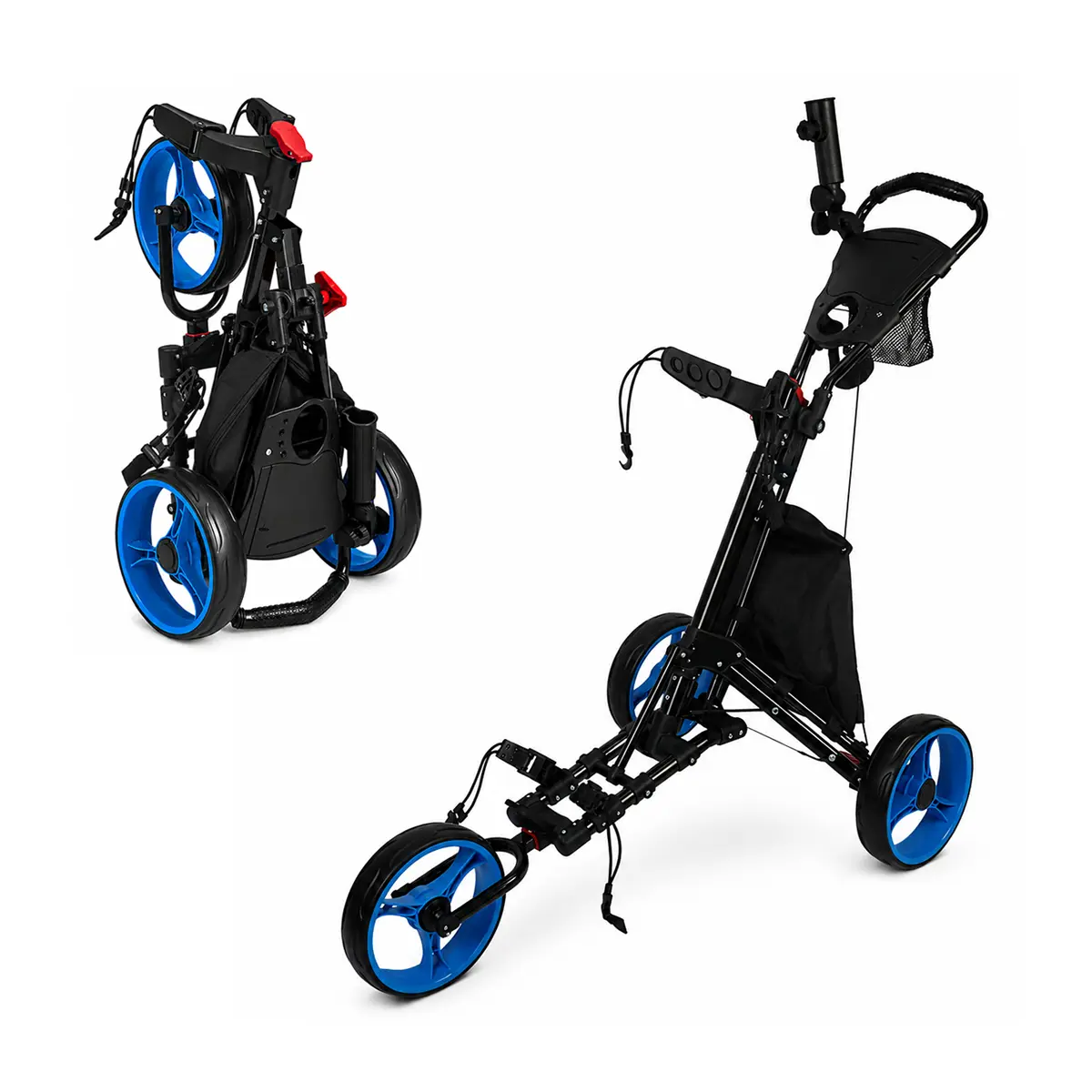 HOWTRUE Premium Foldable 3-Wheel Golf Push Cart with Cooler Bag, Umbrella Holder & Storage Mesh Bag