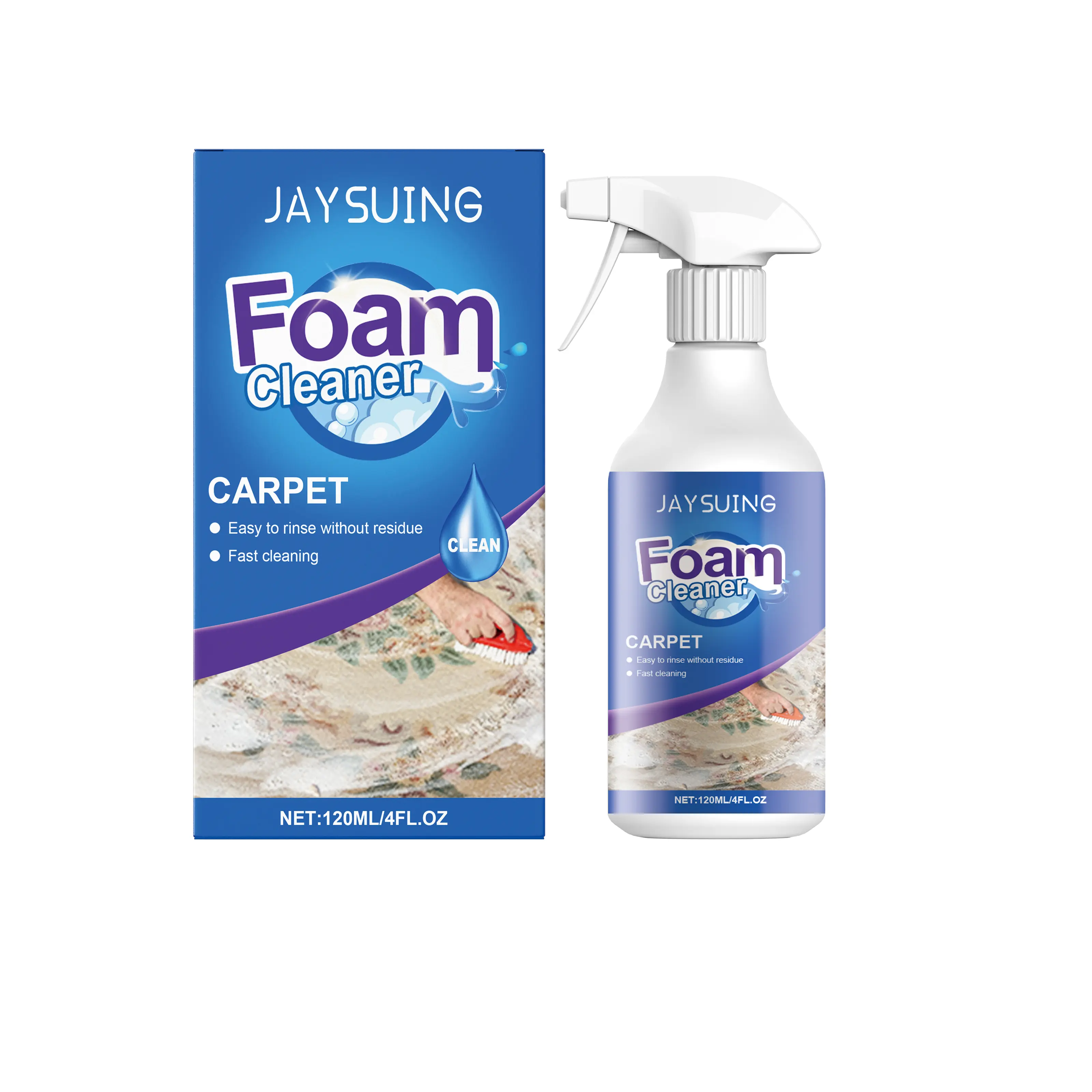 Jaysuing Bicarb-Based Foam Spray Carpet Deep Cleaner, with Comfortable Cloth, Stubborn Stain Remover for Carpets & Fabrics, Household Home Care Cleaning Supply