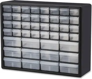 Akro-Mils 44-Drawer Plastic Drawer Storage Cabinet for Garage Organization, Bead Organizer, Building Bricks Storage, Teacher Toolbox, Makeup Organizer, 20" W x 6" D x 16" H, 10144 Black