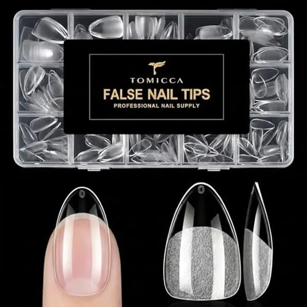 TOMICCA Short Almond Nail Tips 15 Sizes Gel Nail Tips 240Pcs Almond Nails | Clear Press On Nails, Full Cover Pre-shaped Nail Extension Tips, Acrylic Fake Short Nails for Home DIY Nail Salon & Wedding