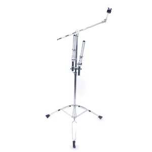 Professional Pedal Control Double Tom Drum Stand with Cymbal Boom Arm Silver & Black Adjustable Height Heavy-Duty Steel Construction Fits 14"/16"/18"/20" Cymbals & Standard 7/8" Tubing
