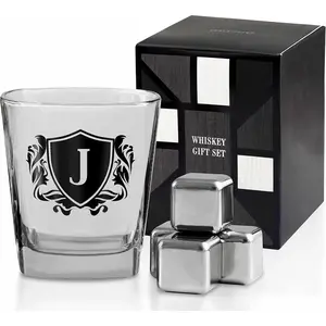 Gifts for Men, Personalized Initial  Glass with  Stones for Dad, Boyfriend,  , Coworkers, Husband, , Uncle and   Father's Day,  Day and Birthday - J