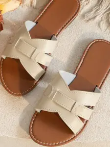 Minimalist Elegance H-Shape Cut-Out Sandals, Solid Color Texture, Casual Style, Less Than Ankle Height, Rubber Sole, PU Upper Material