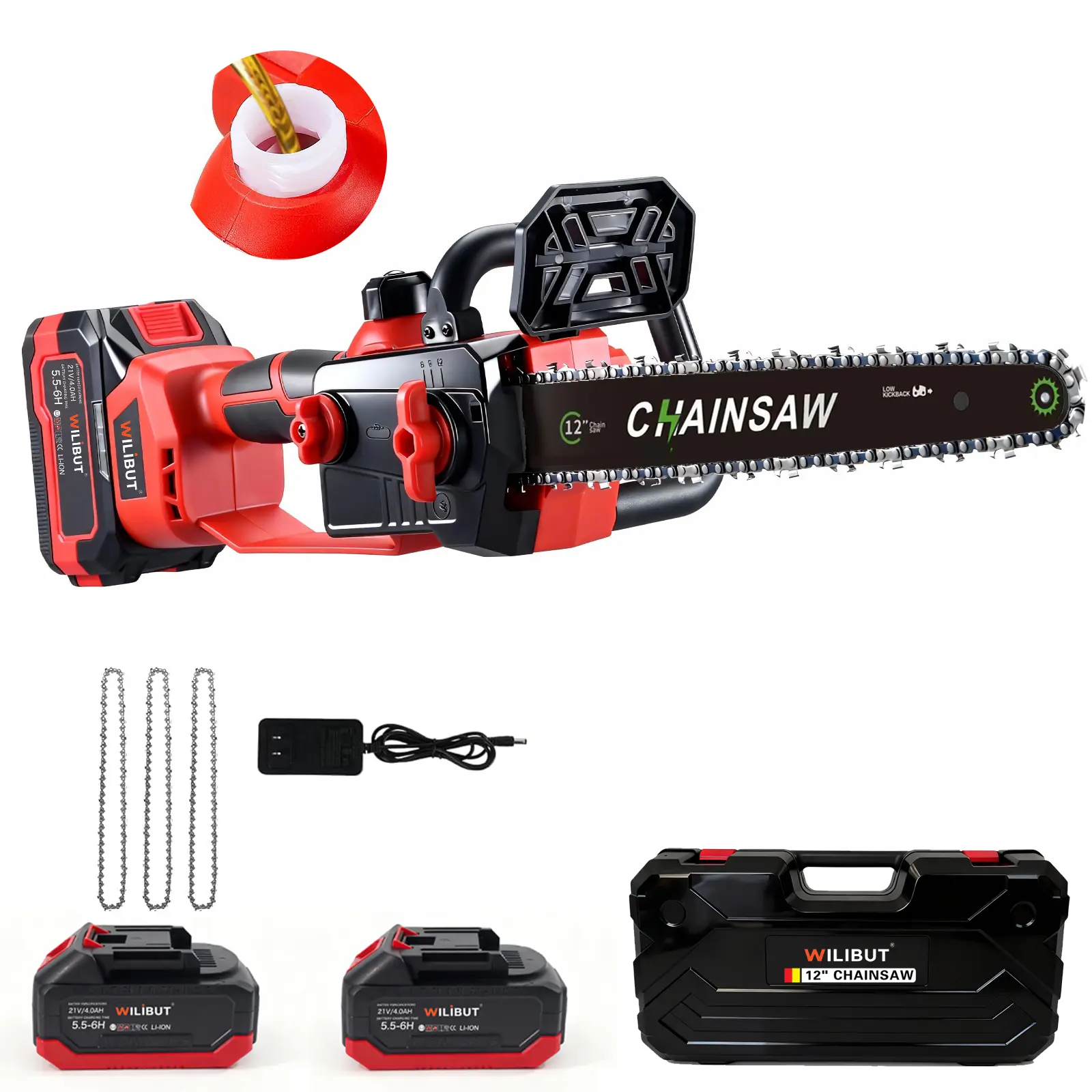 21V Battery-Powered Brushless Cordless Chainsaw, 12-in Electric Model with Safety Lock, Automatic Lubrication, Smokeless Low-Noise Operation, Maintenance-Free High-Efficiency for Backyard Tree Pruning, Camping Use
