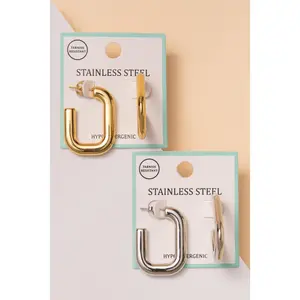 Selena Stainless Steel Square Open Hoop Earrings