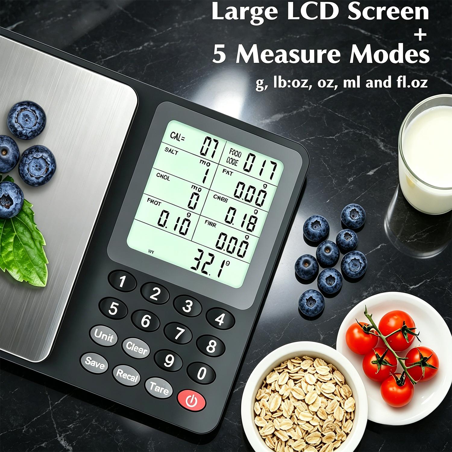 Portable Digital Kitchen Scale, 3kg/0.1g Digital Nutrition Scale with Nutrient Composition & Calorie Calculator, Diet Management Food Scale with Stainless Steel Weighing Pan, 999 pre-programmed foods Measuring Tool (Batteries Included)