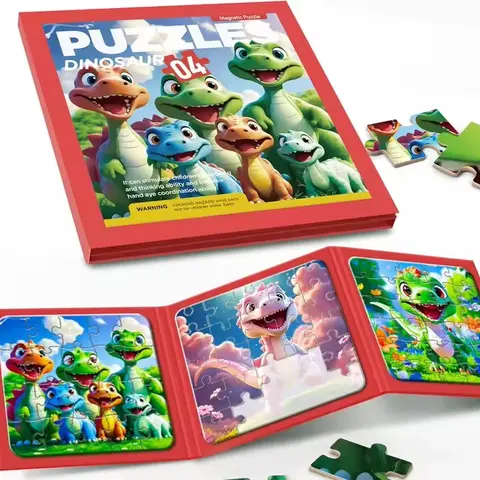 3 in 1 magnetic puzzle for toddlers dinosaur theme for kids, Travel Puzzles for Kids Ages 3-5 , Easter Basket Stuffers Gifts for Kids, Car Airplane Road Trip Activities Magnet Games Toy