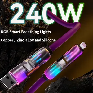 6.6FT 4-in-1 USB-C Cable Aluminum Fast Charging high speed  Data Sync USB-A Type-C Lightning Compatible Buy 1 Get 1 Freecars accessories