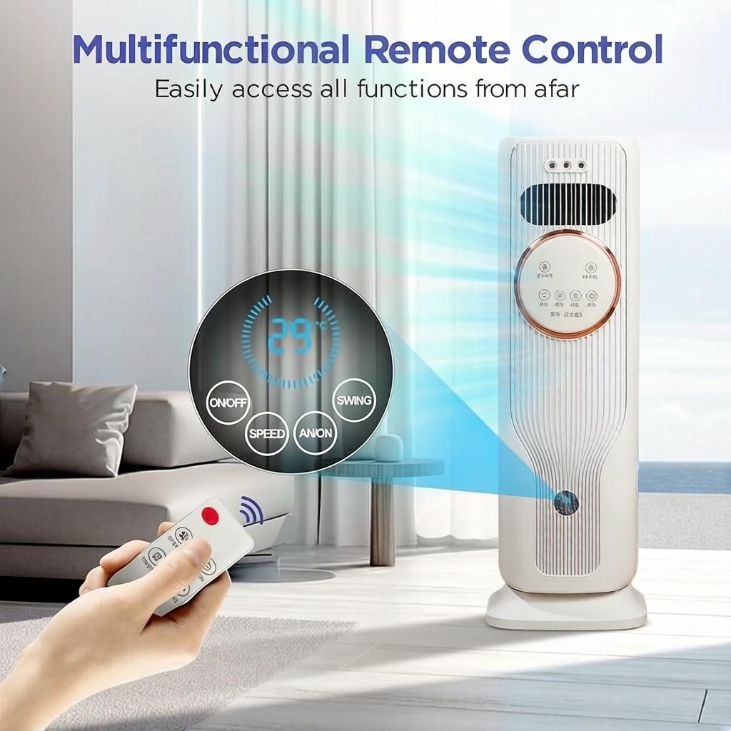2-in-1 Bladeless Tower Fan & Space Heater – 3 Speeds, 2 Heat Settings, Remote Control, Ice/Water Cooling, Energy Efficient, Quiet Operation – All-Season Home Comfort Essential