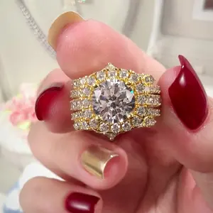 Aossio Exquisite & Eye-Catching Halo 2pcs Ring Set, Perfect for Weddings, Galas, Parties, & Special Occasions like Anniversaries & Holidays.