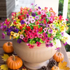 Ivydale Artificial Flowers for Outdoor Indoor Garden Home Decoration, Faux Flower Daisy with Eucalyptus Leaves Fake Plants Greenery Boxwood Porch Patio, 12 Bundles (6 Multicolor)
