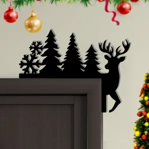 Christmas reindeer and tree corner decorations in Art Deco style, seasonal metal door frame decorations, holiday party wall decorations, no electricity required - holiday home decor