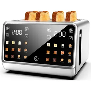 4-Slice Wide Slot Smart Toaster - Dual Digital Touch Screens and Independent Controls, Suitable for Home Use |   1800 Watt Stainless Steel Suitable for 6 Bread Types and Toast Settings |   Defrost, reheat and single-chip mode