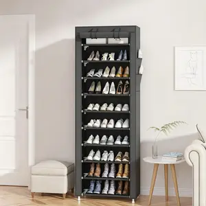 6/10 Tier Shoe Rack with Dustproof Cover, Gray Shoe Organizer for Entryway Closet Dorm Living Room