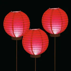 8" Red Light-Up Balloon Hanging Paper Lanterns - 3 Pc.