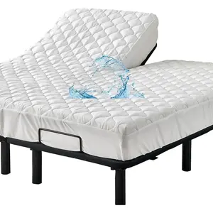 Waterproof Quilted Split Top King Mattress Protector Pad for Adjustable Bed with Upper Flex 32-34 from Head Soft Padded Topper Noiseless Fitted Cover