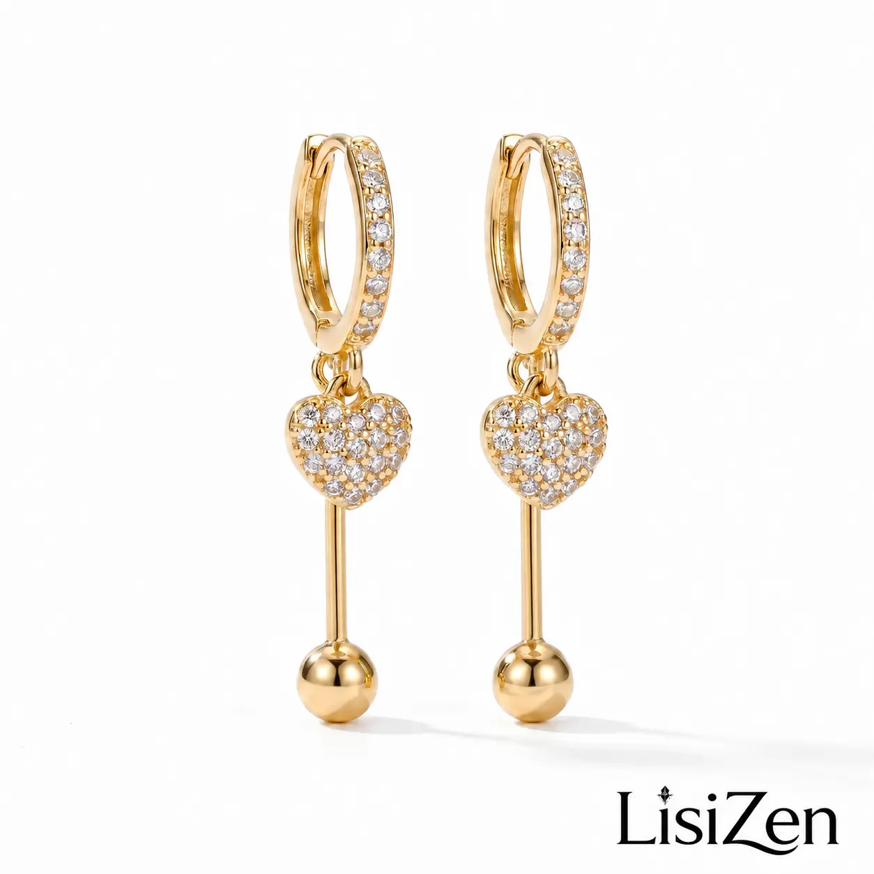 Women's Elegant Heart Design Clip Earrings, Gold-Plated with Sparkly Zircon Crystal Accents, Ethnic Chic Statement Jewelry, Premium Feel and Look Natural Crystal Earrings