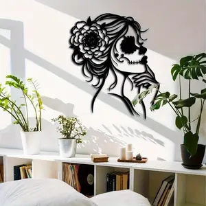 Dia De Los Muertos Skull Woman Pattern Wall Art, Bohemian Metal Wall Decoration, Unique Gothic Home Decor Piece, Ornaments