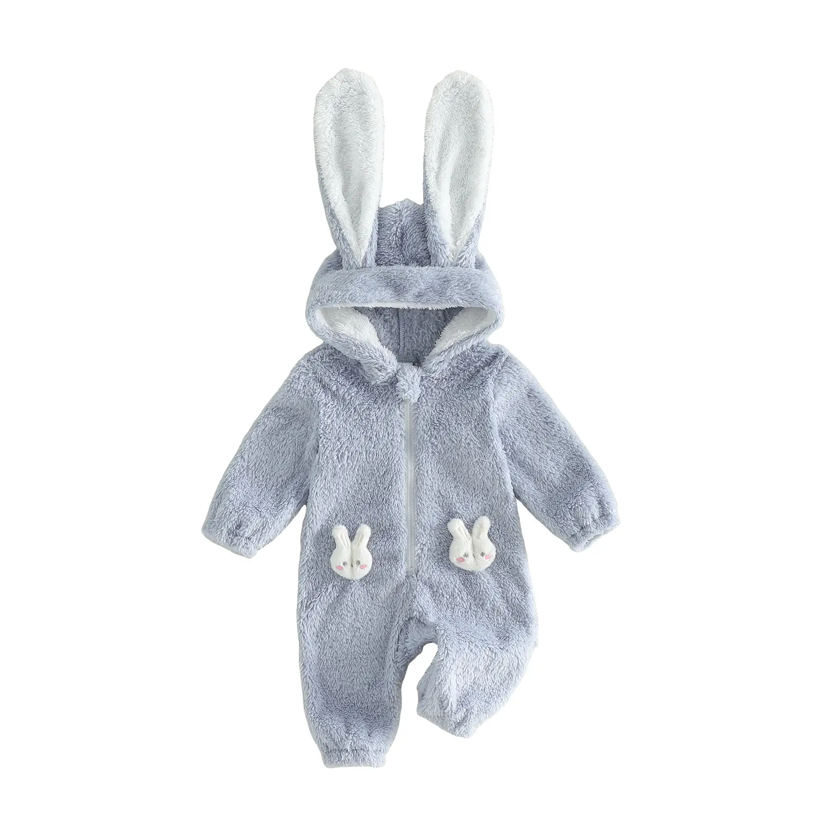 Infant Toddler Girl Boy Easter Rompers Long Sleeve Hooded Spring Zipper Fleece Cute Rabbit Jumpsuit Bodysuits 2026