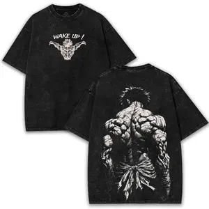 Retro Limited Baki Hanma vs Kengan Ashura Anime Shirt Graphic Washed Shirt Graphic Tshirt Doublesided Print Vintage Washed Heavy Tee Basic Menswear