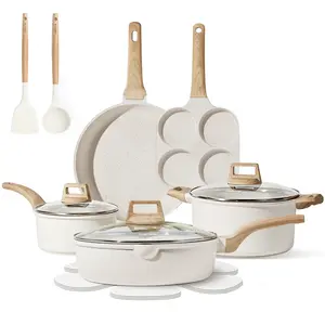 Carote Nonstick Pots and Pans Set, 13 Pcs Granite Kitchen Cookware Sets in White