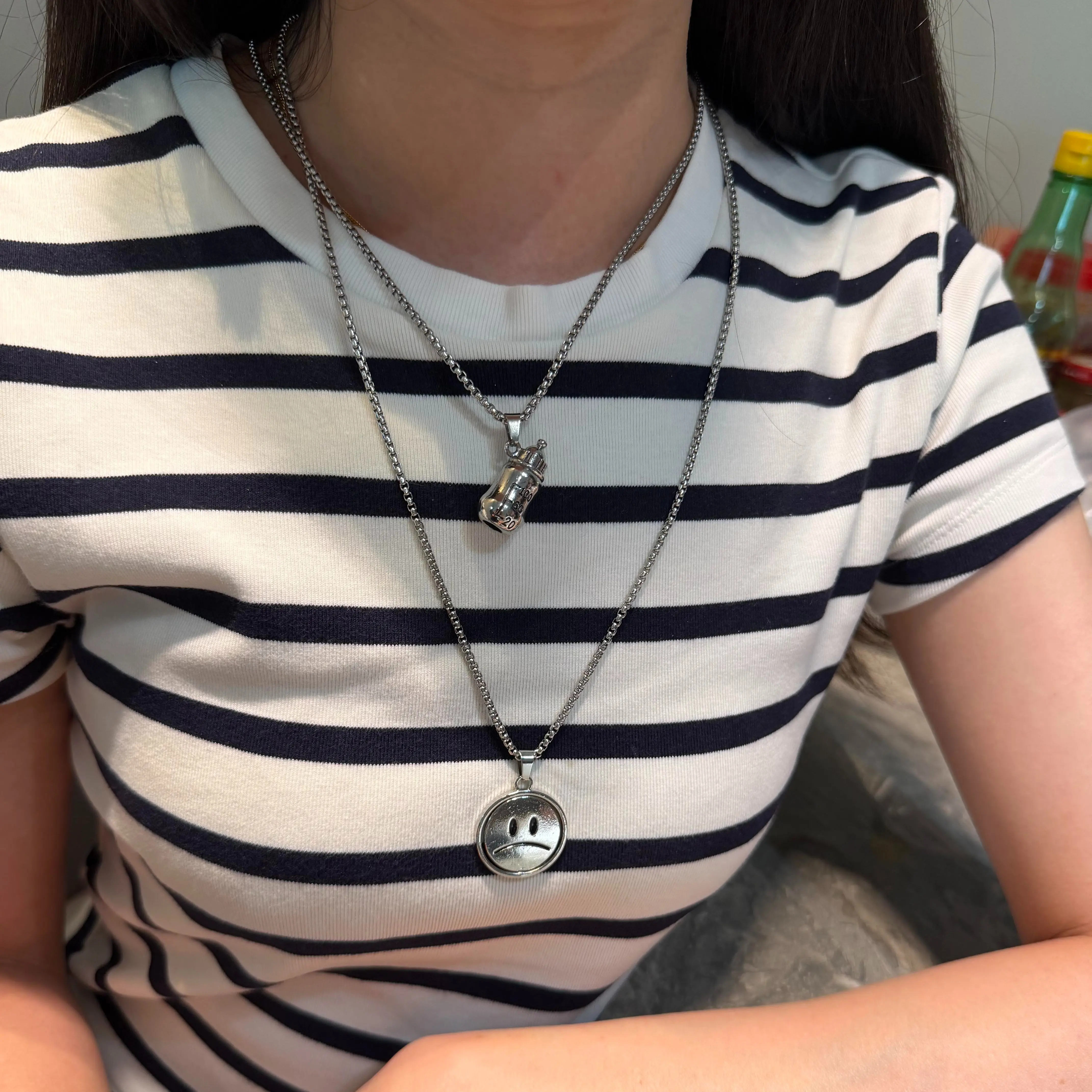 Creative Smiley Face Necklace for Men Women Rotatable Milk Bottle Pendant Fun Hip Hop Streetwear Jewelry