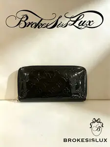 Pre-owned Louis Vuitton Black Monogram Vernis Zippy Wallet | Patent Leather & Gold Hardware, Everyday Zip Around Card Holder