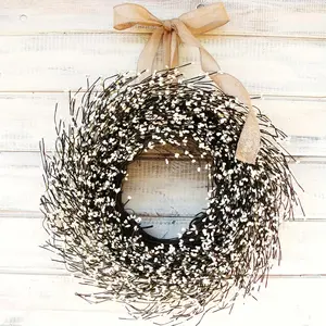Rustic Farmhouse Pip Berry Wreath, Dense White Berry Branches, All Season Minimalist Decor for Porch & Entryway, Decoration