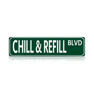 Funny Spanglish Vintage Wall Decor – Humor Metal Sign Wall Art for Porch, Home, Bar, Garden & Patio, Easy-hanging Outdoor Decoration, Christmas Gift Family Wall Decor Regular Stop Sign | CHILL & REFILL BLVD Street Sign | summervibes