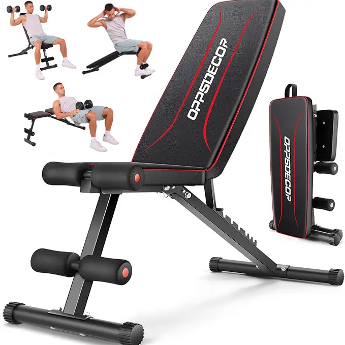 OPPSDECOR Adjustable Steel Frame Strength Training Bench - Home Gym Kit, 660lbs Load Capacity, 8 Backrests, Adjustable Non-Slip Foot Caps, for Abs, Chest, Arms & Resistance Training, Compact Foldable for Small Space Apartments, Easy Storage, SummerWins