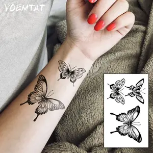 Waterproof Temporary Tattoo Sticker Black Line Butterfly Body Art Arm Fake Tattoos Sleeve For Women Men Neck Wrist Hand Painless Tattoos