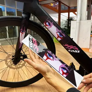 4 KLD Anime Girl Bike Stickers - Vivid Red and Black Vinyl Road Bike Stickers, Self-Adhesive Matte Surface, Perfect Gift for Anime Fans and Cyclists | Durable Bike and Motorbike Accessories for Motorcycle Helmets and Car Decorations