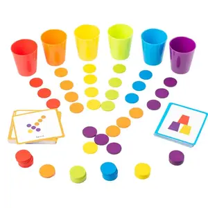 Matching Color Stacked Cups Game Sorting Montessori Wooden Coin Throwing Exercise Early Education Color Classification Cup