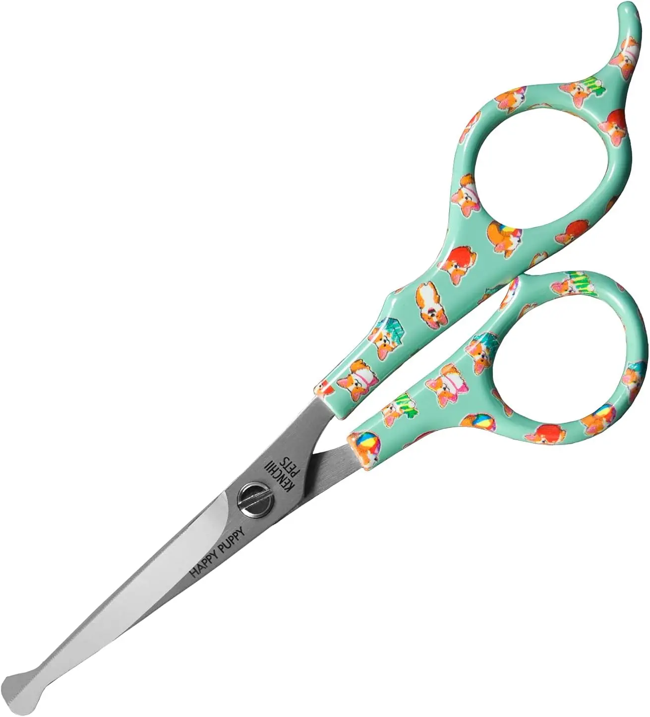 Kenchii Happy Puppy Ball Tip Shears for Dogs | Pet Grooming Essentials | Stainless Steel Trimming Scissors With Safety Blunt Tip | Dog Grooming Tools