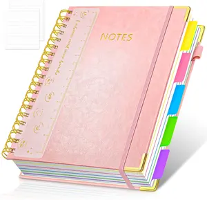 Spiral Notebook Journal, 8"x10" Large B5 Notebooks with Removable Dividers Tabs, 300 Pages Leather 5 Subject Notebook College Ruled, Journal for Work School Note, 100 GSM Thick Paper