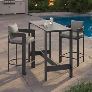 Tahoe 3-Piece Outdoor Aluminum Bar Table Set in Gray