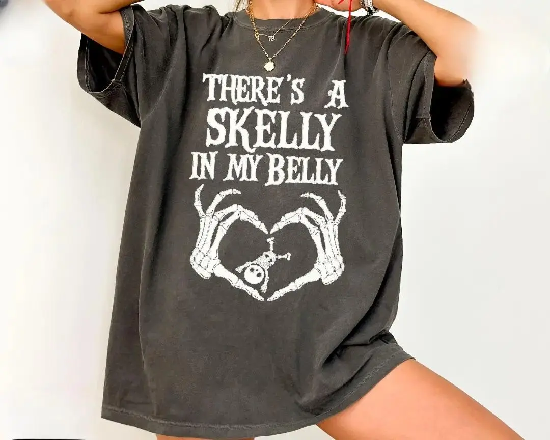 There's a Skelly in My Belly T-Shirt, Funny Halloween Pregnancy Tee, Skeleton Baby Announcement Shirt, Spooky Maternity Gift for Mom to Be