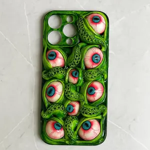 Green Octopus Tentacle Eyeball Phone Case Handmade Gothic Decoden Horror SpookyStyle DarkAesthetic 3D Phone Case for Fantasy Lovers AltStyle PunkAesthetic Cellphone Casing