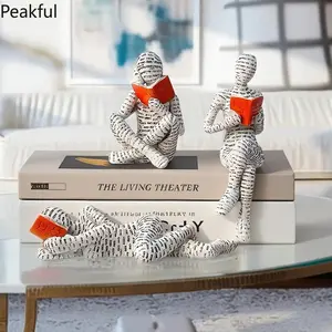 Elegant Resin Reading Women Statue 3Pcs Abstract Art Figurine Decorative Sculpture for Living Room Bedroom Office Bookshelf Desk Modern Home Decoration Special Gift Idea for Readers Women Birthday Christmas