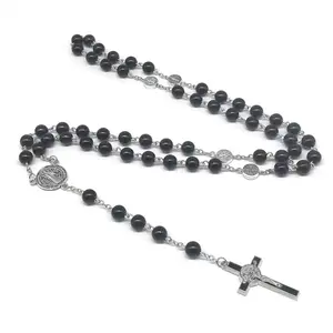 Stylish Alloy Crosses Pendant Necklace Black/White Beaded Chain Y2K Punk Gothic Clavicle Choker