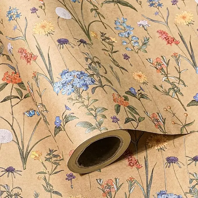 WRAPAHOLIC Kraft Floral Wrapping Paper Roll, 17 in x 9.8 ft Mini Roll, Vintage Toile, Wildflower, Watercolor, Sunflower & Colorful Flower Designs for Women’s Birthday, Wedding, Bridal Shower, Baby Shower & Mother’s Day Gifts